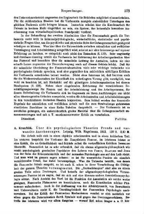 573-574, A. Kronfeld. Über die psychologischen Theorien Freuds und verwandte Anschauungen. 1912