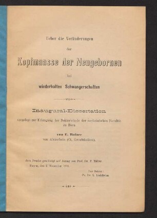 Ueber die Veränderungen der Kopfmaasse der Neugebornen bei wiederholten Schwangerschaften