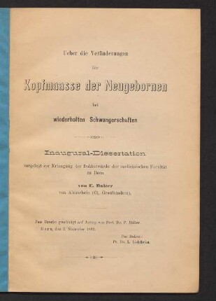 Ueber die Veränderungen der Kopfmaasse der Neugebornen bei wiederholten Schwangerschaften