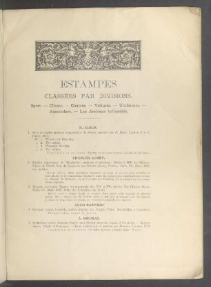 Estampes classées par divisions. Sport. - Chasse. - Courses. - Voitures. - Uniformes. - Amsterdam. - Les Amiraux hollandais