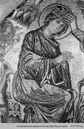 Marienkrönung (mit Cherubim, Evangelistensymbolen und musizierenden Engeln)