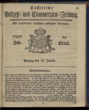 2tes Stueck, Montag den 7ten Januar 1799