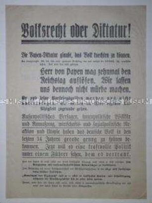 Propagandaflugblatt der NSDAP mit scharfer Polemik gegen die Wirtschaftspolitik der Papen-Regierung