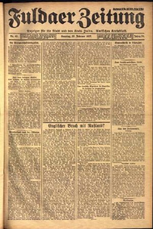 Erste Ausgabe vom Sonntag, den 20. Februar 1927.