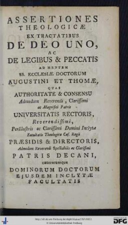Assertiones Theologicae Ex Tractatibus De Deo Uno.