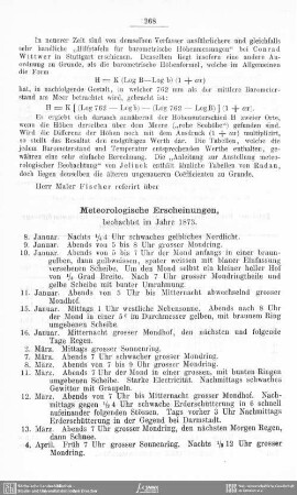Meteorologische Erscheinungen, beobachtet im Jahre 1873