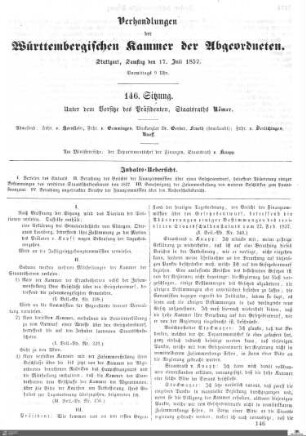 146. Sitzung, Stuttgart, 17.7.1852