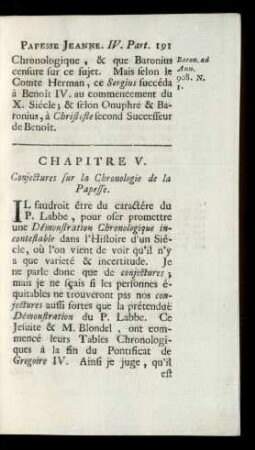 Chapitre V. Conjectures sur la Chronologie de la Papesse.
