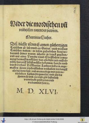 Wider die mordischen vñ reübischen rotten der pawren : [Mit Vorrede und Beschluß]
