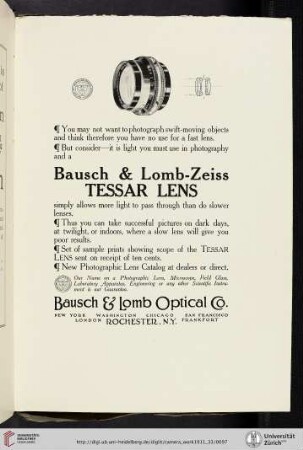 Bausch & Lomb Optical Co. [Bausch & Lomb-Zeiss Tessar Lens]