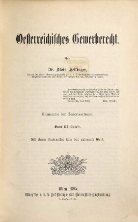 Österreichisches Gewerberecht : Commentar d. Gewerbeordnung, 3