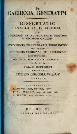 De cachexia generatim : Diss. inaug. med.