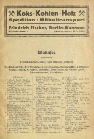 Einwohner-Verzeichnis, nach Straßen geordnet