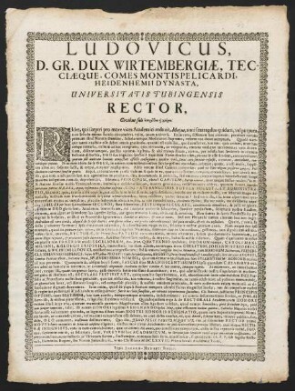 Ludovicus, D. Gr. Dux Wirtembergiae, Tecciaeque...