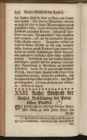 XXIII. Aechte Abschrift der Kaiserl. Bestätigung des Preussischen Bundes.