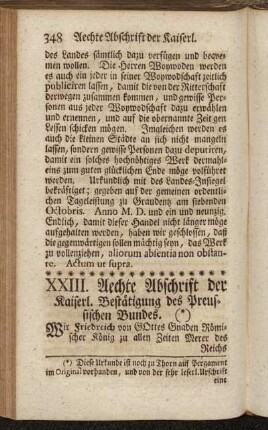 XXIII. Aechte Abschrift der Kaiserl. Bestätigung des Preussischen Bundes.