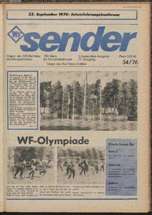 Betriebszeitung 'WF-Sender', Nr.34/1976 (2. Septemberausgabe 1976)
