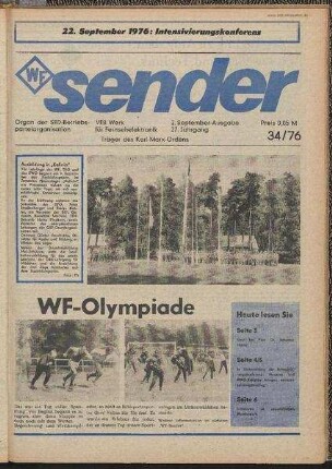Betriebszeitung 'WF-Sender', Nr.34/1976 (2. Septemberausgabe 1976)