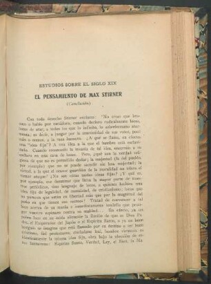 El pensamiento de Max Stirner : Estudios sobre el siglo XIX