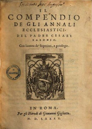 Il compendio de gli annali ecclesiastici, 1