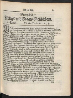 7. Stuck. den 16. September. 1734.