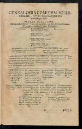 Genealogia Comitum Zolleriorum, Et Burggraviorum Norinbergensium.