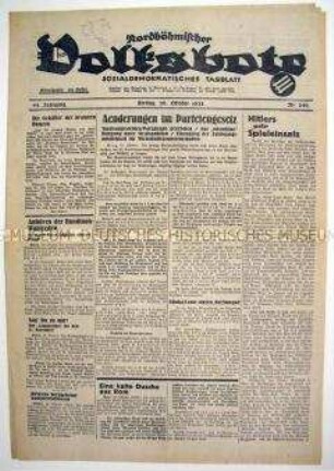 Sozialdemokratische Tageszeitung "Nordböhmischer Volksbote" u.a. zum Austritt Deutschlands aus dem Völkerbund