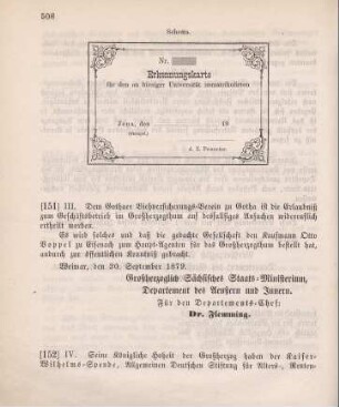 151. Ministerial-Bekanntmachung, die Konzessionierung des Gothaer Viehversicherungs-Vereins zum Geschäftsbetrieb im Großherzogthum betreffend