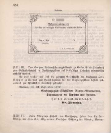 151. Ministerial-Bekanntmachung, die Konzessionierung des Gothaer Viehversicherungs-Vereins zum Geschäftsbetrieb im Großherzogthum betreffend
