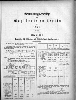 No. XVII. Bericht der Deputation für Gewerbe- und Niederlassungs-Angelegenheiten