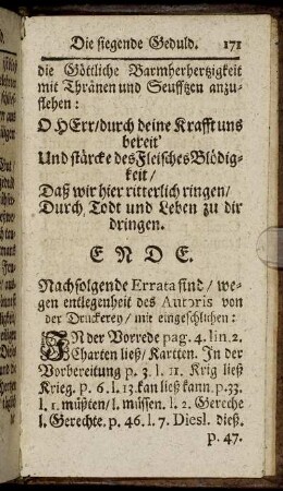 Nachfolgende Errata sind / wegen entlegenheit des Autoris von der Druckerey / mit eingeschlichen: