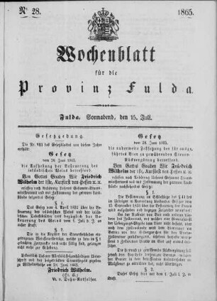 Nr. 28, Ausgabe vom 15. Juli 1865