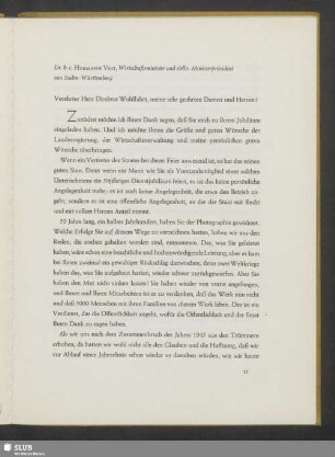 Festrede Veit Hermann, Wirtschaftsminister und stellv. Ministerpräsident von Baden-Württemberg]
