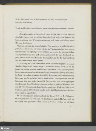 Festrede Veit Hermann, Wirtschaftsminister und stellv. Ministerpräsident von Baden-Württemberg]