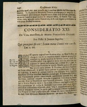 146-155, CONSIDERATIO XXI. De Vita, moribus, & morte Praecursoris Domini.