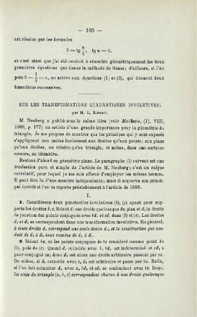 SUR LES TRANSFORMATIONS QUADRATIQUES INVOLUTIVES.