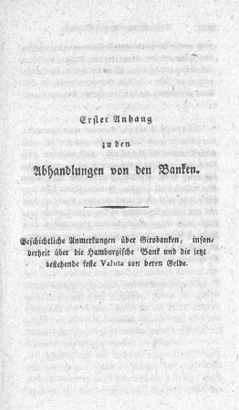 Erster Anhang zu den Abhandlungen von den Banken.