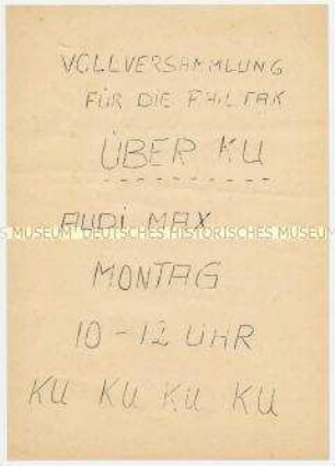 Einladung zur Vollversammlung der Philosophischen Fakultät der FU Berlin