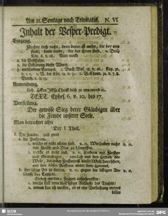 Inhalt der Vesper-Predigt [Am 21. Sontage nach Trinitatis]