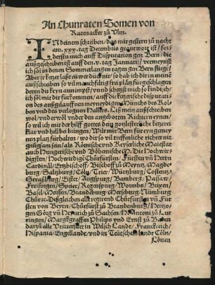 An Chunraten Somen von Ratenacker zu Ulm.