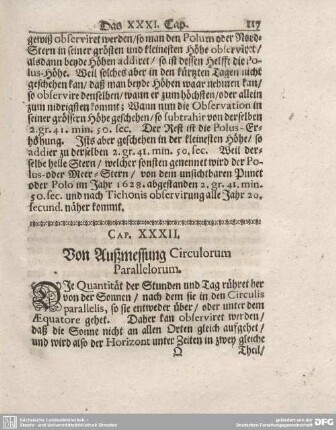 Cap. XXXII. Von Außmessung Circulorum Parallelorum.