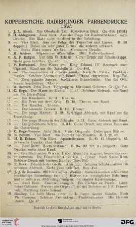 Kupferstiche, Radierungen, Farbendrucke usw. (Nr. 1-323)