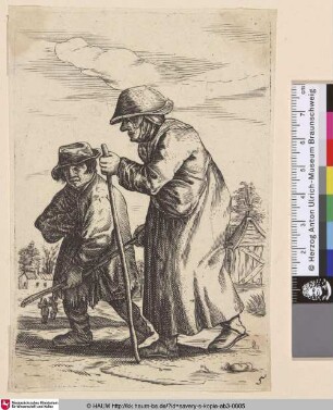 [Eine alte Frau im rechten Profil und ein Junge; Old woman in right profile led by a boy]