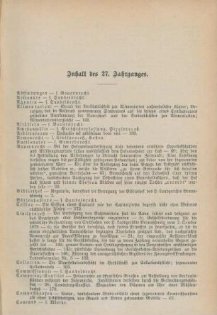 Inhalt des 27. Jahrganges