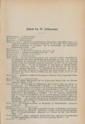 Inhalt des 27. Jahrganges