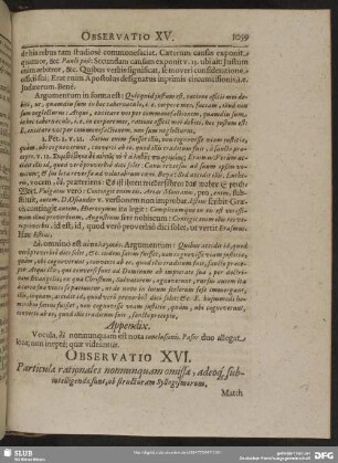 Observatio XVI. Particulae rationalis nonnunquam omissae, adeoq[ue] subintelligendae sunt, ob structuram Syllogismorum