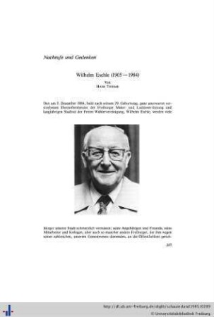 Wilhelm Eschle (1905-1984; Nachruf)