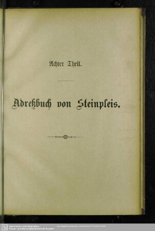 Achter Theil. Adreßbuch von Steinpleis