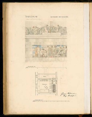 Baderaum Monatskonkurrenz April 1903: Grundriss 1:50, Aufriss Wandansicht 1:10; 2 Maßstabsleisten