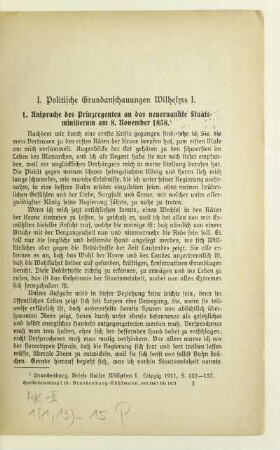 I. Politische Grundanschauungen Wilhelms I.